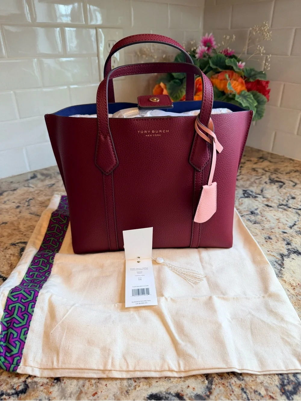 Tory Burch Perry Small Triple-Compartment Tote Bag - Burgundy